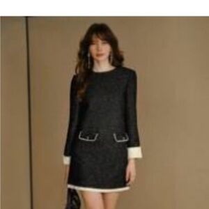 MOTF DRESS: Black and White Tweed Long Sleeve Dress